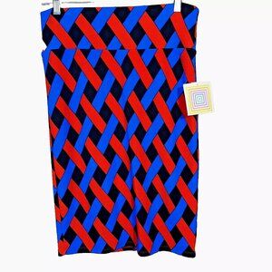 LuLaRoe Cassie Skirt M NWT Red Blue Geometric Mod Stretch Pencil Retro Bold